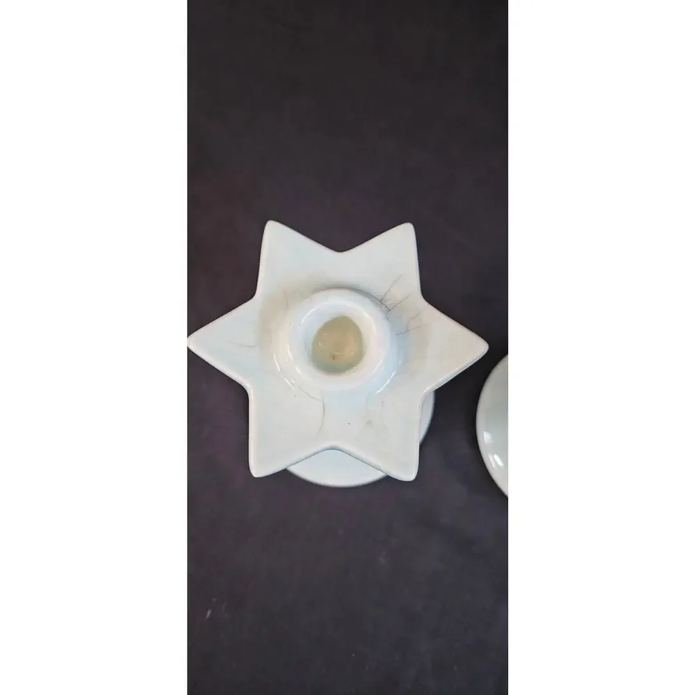 Vintage William KD‎ Star Candle Holders Set of 2 Signed Light Blue